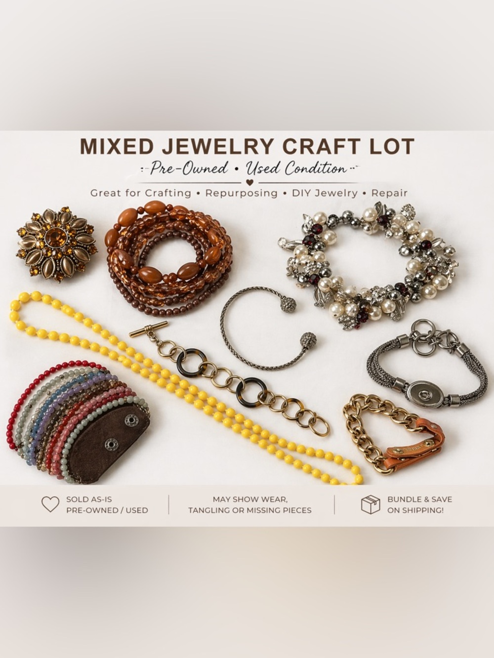 Jewelry Craft Lot Mixed Pieces Beads Chains Bracelets DIY Repurpose Bundle
